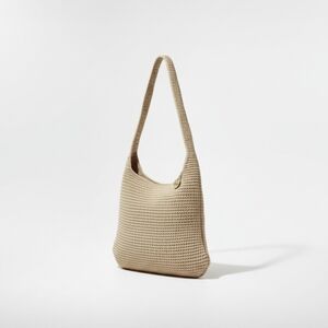 Saks Fifth Avenue Knitted Tote Bag Large Shoulder Purse Black Woven Designer